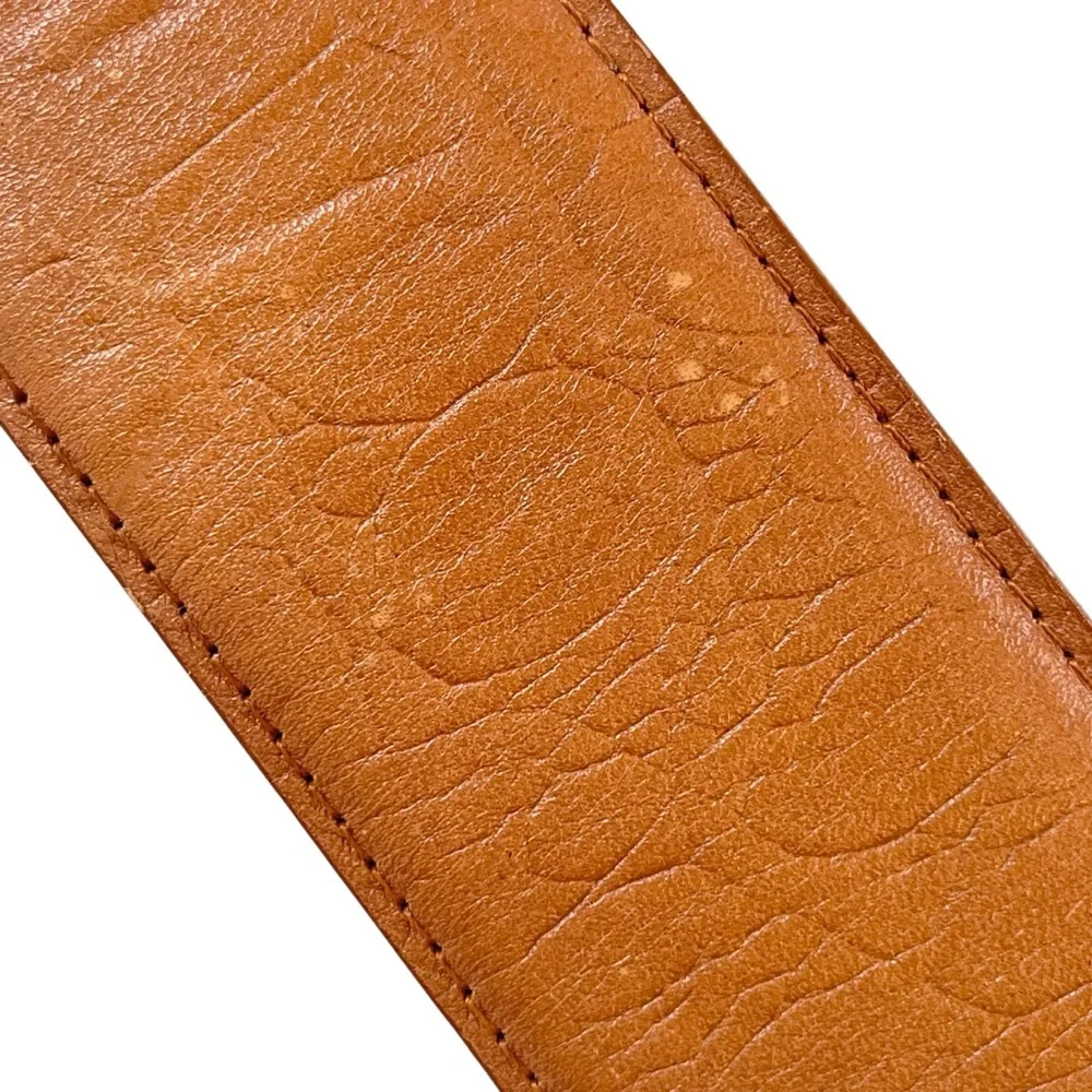 Wide Leather Belt Vintage Brown Croc Embossed Oversized Square Buckle Size S/M
